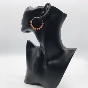 EARRINGS Hoop Boho Beads Rondelle Faceted Peach Copper Color Silver Tone Jewelry